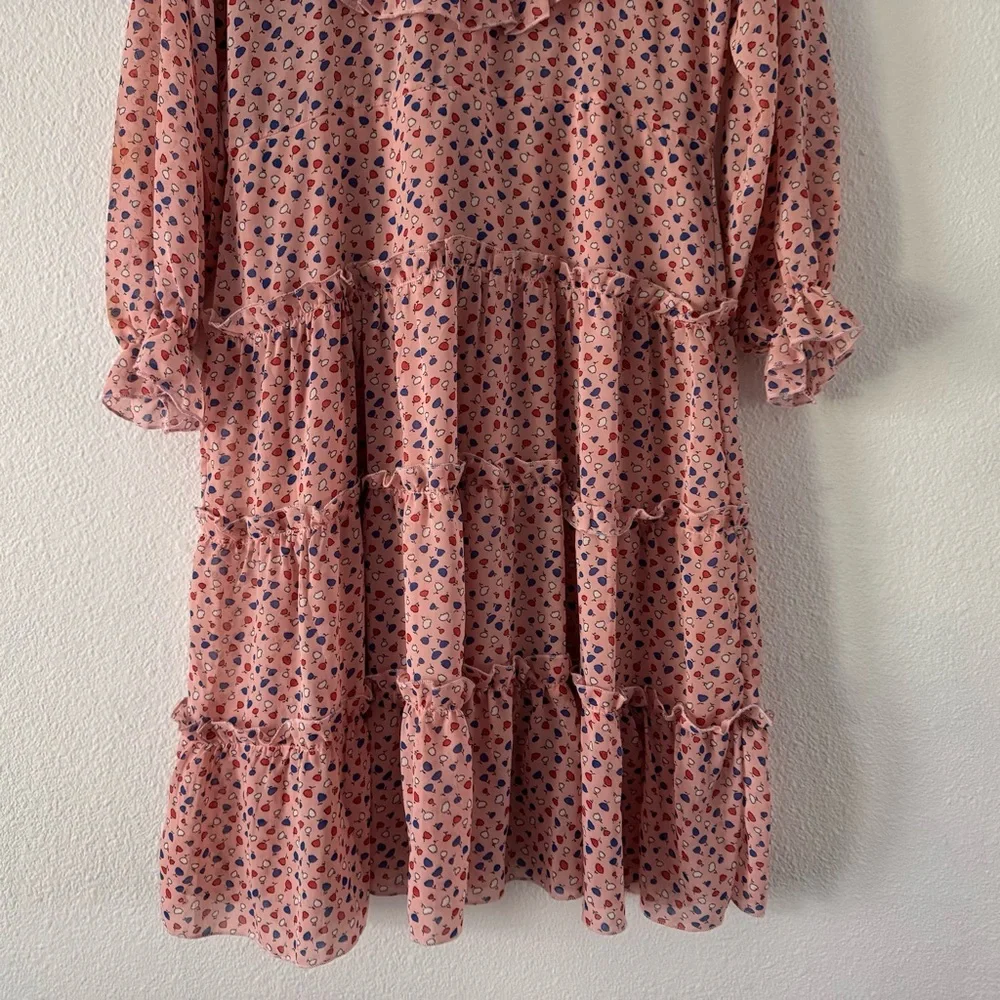 Romantic Ruffle Dress Prairiecore Floral Dainty High Neck Flowy Cottagecore M/L - Picture 6 of 15